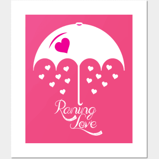 Raining love pink white umbrella Posters and Art